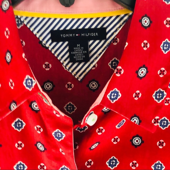 Tommy Hilfiger Red Patterned Button Up Shirt - Women’s M - Picture 2 of 3